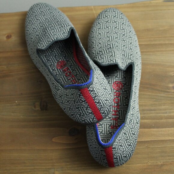 Rothy's Retired Charcoal Grey Grid Pattern Slip On Loafer Sneaker 9 - Picture 2 of 4